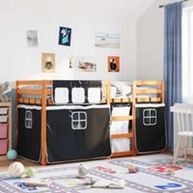 Bunk Bed without Mattress White&Black 75x190 cm Small Single Solid Wood Pine - One Size