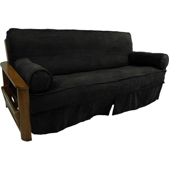 Blazing Needles Solid Microsuede Double Corded 8 to 9 Futon Slipcover Set with 2 Bolster Pillows (Set of 3), Full, Black