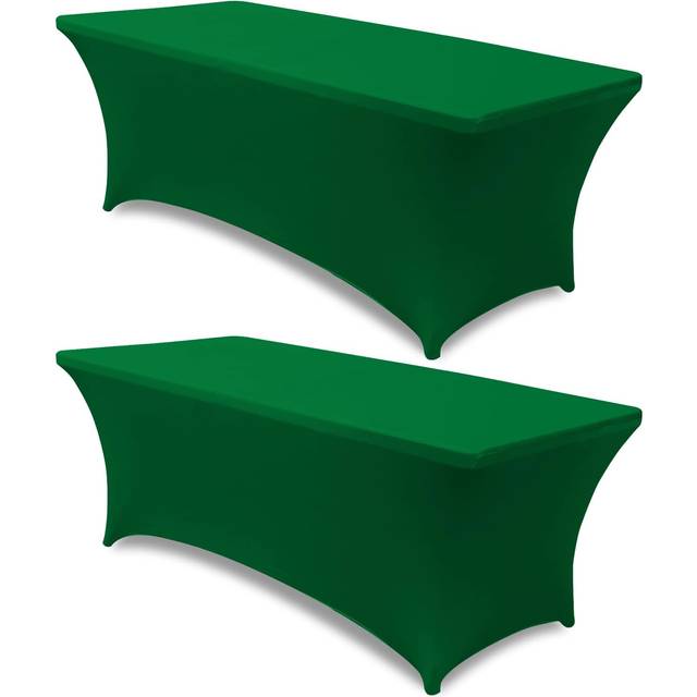 ABCCANOPY 2 Pack 8 ft Spandex Tablecloths Stretch Table Cover Rectangular Table Fitted Polyester Tablecover Table Toppers Forest Green