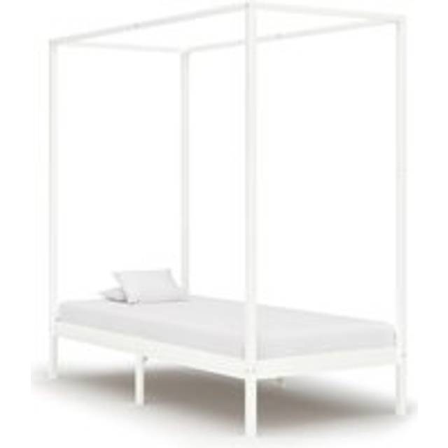 Canopy Bed Frame White Solid Pine Wood 90x200 cm - One Size
