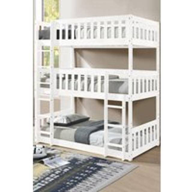 Lydia Triple Bunk Bed in white, Wooden High Sleeper Kids Bunk Bed, Solid Rubberwood Bed Frame - x2 Economy Plus Mattress