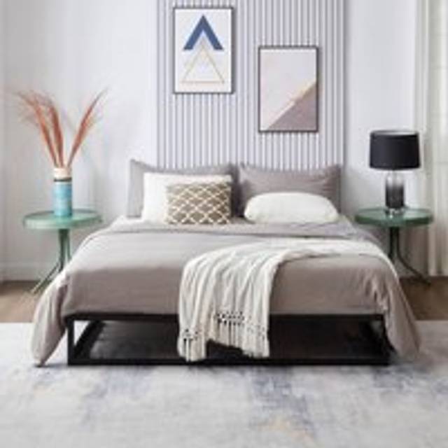 Single Bed Frame Extra Strong Platform Metal Frame Bedroom Easy Build - Black - Double