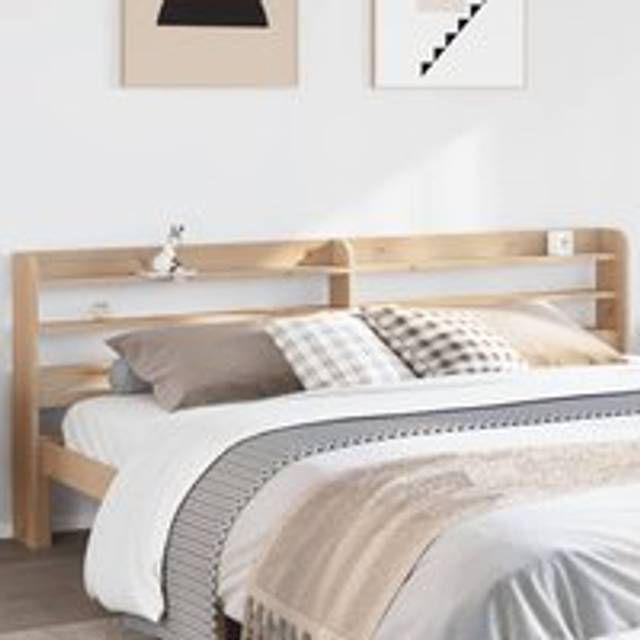 Headboard with Shelves 200 cm Solid Wood Pine - Brown - One Size