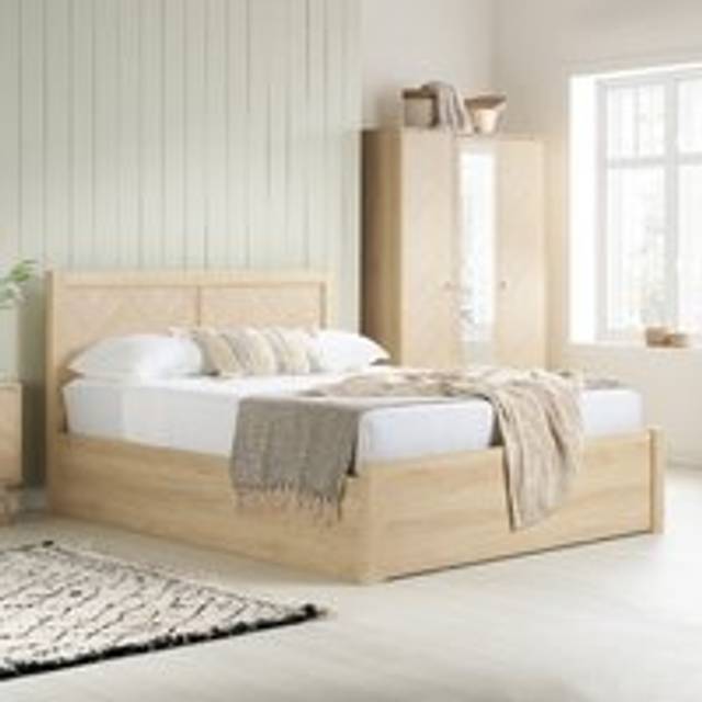 Herringford – King Size – Ottoman Storage Bed – Oak – Wooden – 5ft - Happy Beds