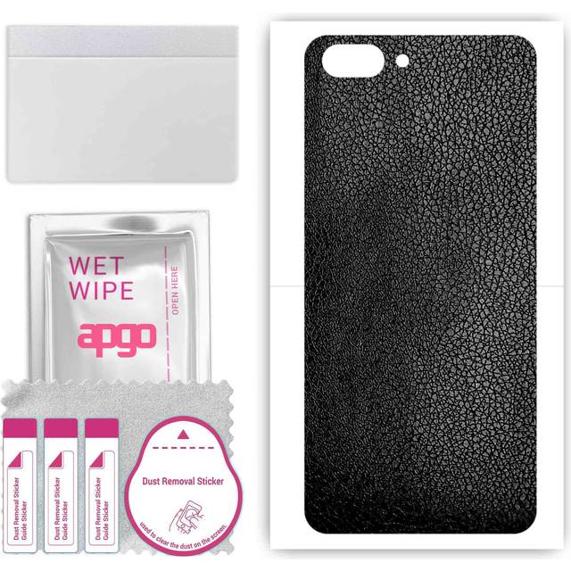 apgo Protective Skin Sticker for the back compatible with Realme C1, Wrap Film, Foil, Vinyl - Pattern Black Leather