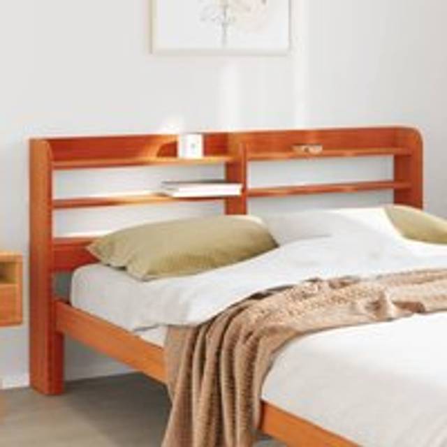 Headboard with Shelves Wax Brown 160 cm Solid Wood Pine - One Size