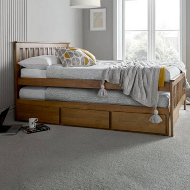 Malvern Oak Finish 3 Drawer Double Wooden Bed With Trundle