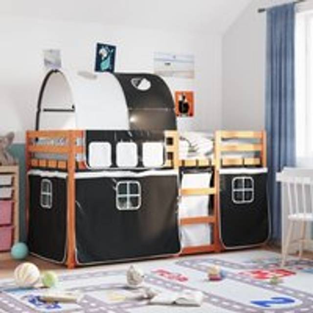 Bunk Bed without Mattress White&Black 75x190 cm Small Single Solid Wood Pine - One Size