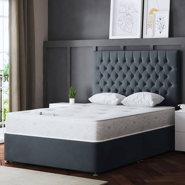 DS Living Seraphine Divan Bed with 4 Draw Steel with Headboard Super King, Grey