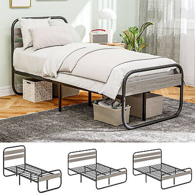 HOMCOM 3ft Single Bed Frame, Industrial Style Metal Platform Bed Frame with Under Bed Storage, No Box Spring Needed, Easy Assembly, Grey Aosom UK