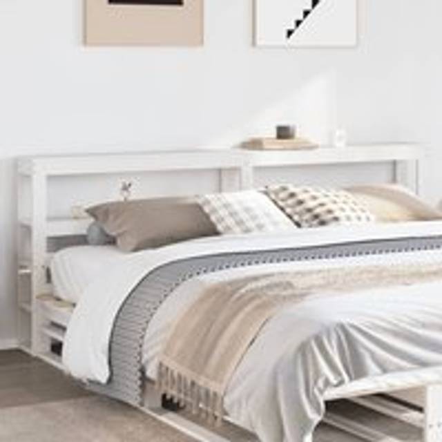 Headboard with Shelves White 200 cm Solid Wood Pine - One Size
