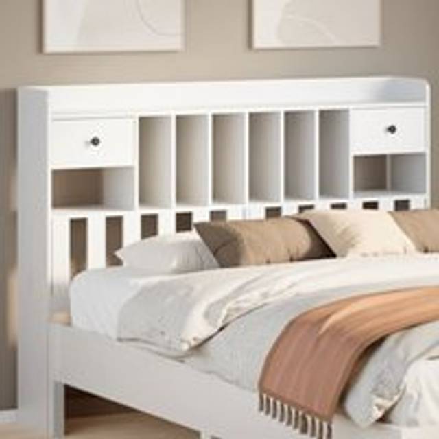 Headboard with Storage White 150 cm Solid Wood Pine - One Size
