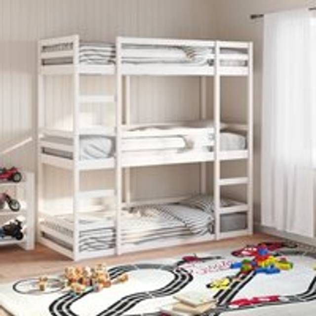 Triple Bunk Bed without Mattress White 90x190 cm Single Solid Wood Pine - One Size