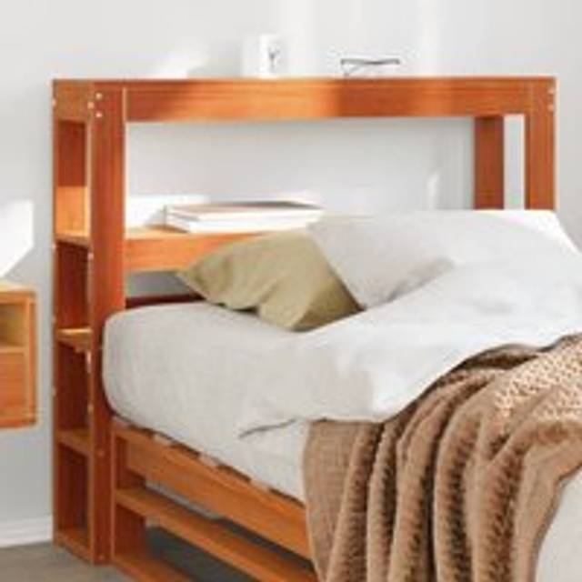 Headboard with Shelves Wax Brown 100 cm Solid Wood Pine - One Size