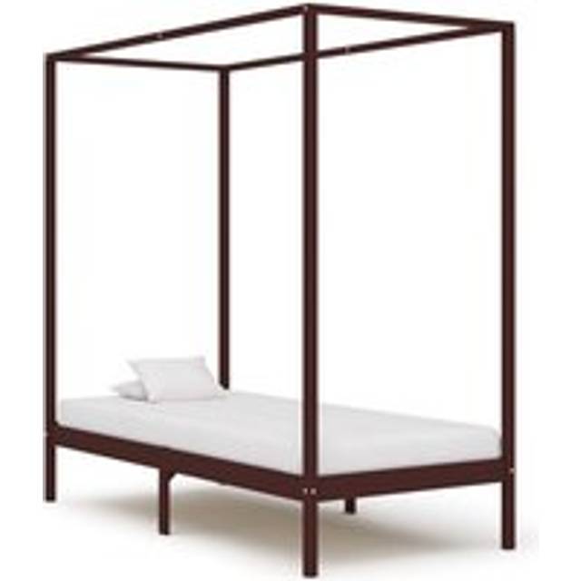 Canopy Bed Frame Dark Brown Solid Pine Wood 90x200 cm - One Size