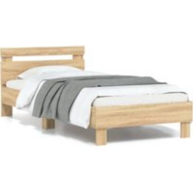 Bed Frame with Headboard and LED Lights Sonoma Oak 90x200 cm - Brown - One Size