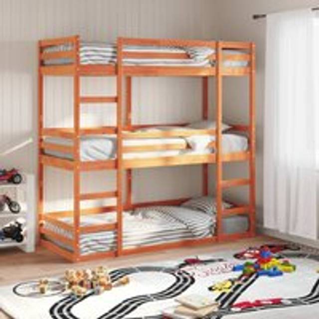 Triple Bunk Bed without Mattress Wax Brown 90x190 cm Single Solid Wood Pine - One Size
