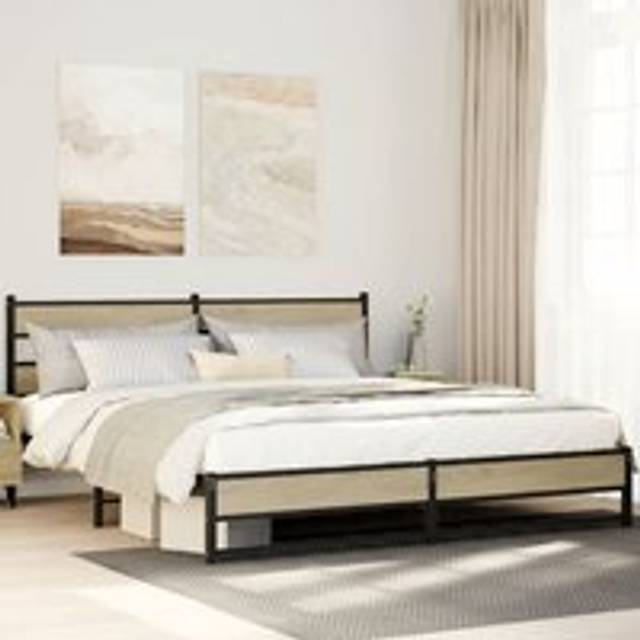 Metal Bed Frame without Mattress Sonoma Oak 180x200 cm Super King - Brown