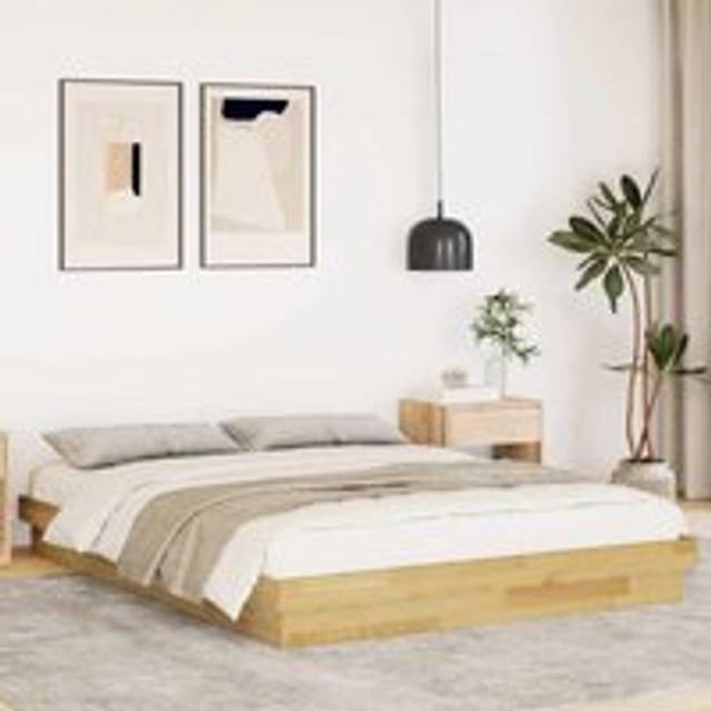 Bed Frame without Mattress 150x200 cm King Size Solid Wood Oak - Brown - One Size