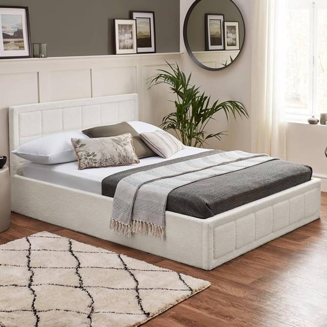 Home Treats Double Boucle Plush Ottoman Storage Bed - White