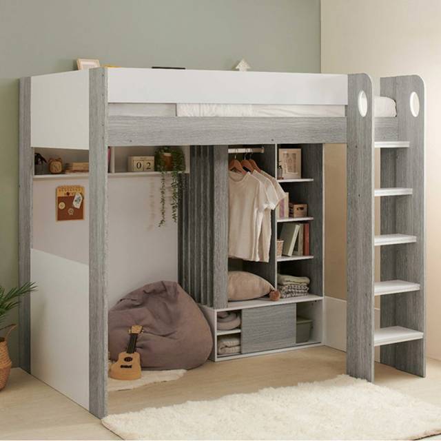 Flair Hampton Single White and Grey High Sleeper Frame