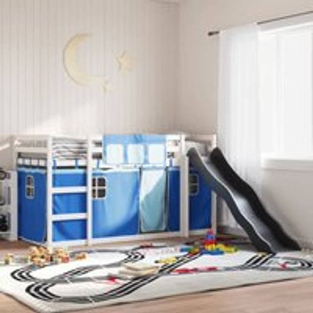 Bunk Bed without Mattress with Slide and Curtains Blue 90x190 cm Single - One Size