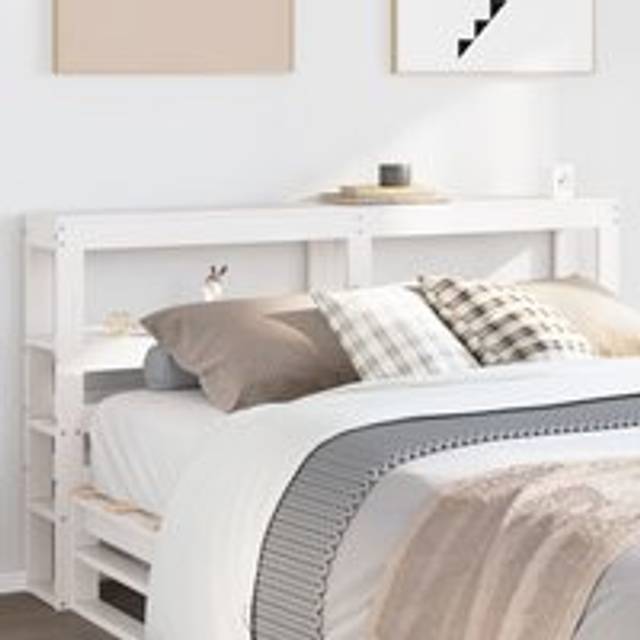 Headboard with Shelves White 150 cm Solid Wood Pine - One Size