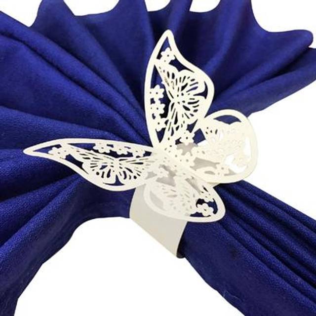 Butterflies Wedding Decor Napkin Rings Set of 50  White
