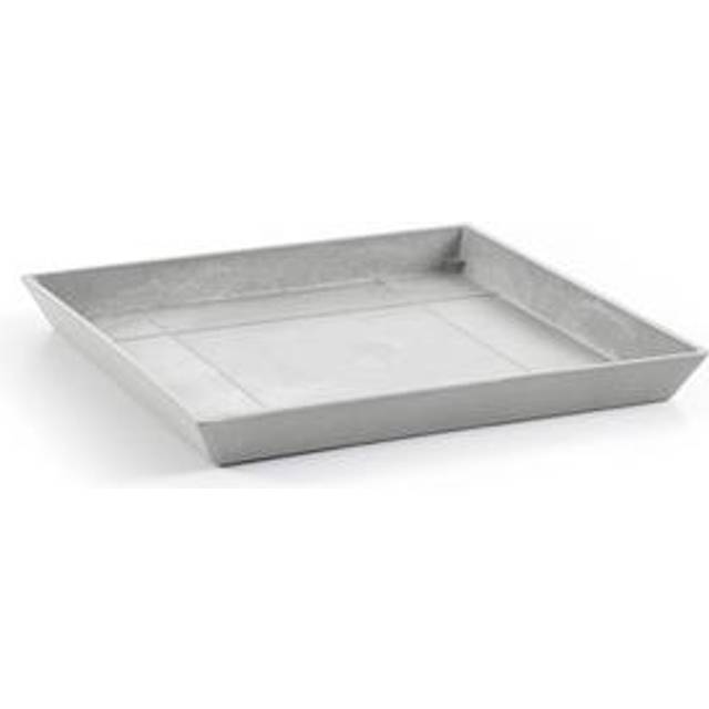 Ecopots Modern Recycled Plastic Square Flower Pot Planter Saucer - White Grey Finish - 16.9 D x 1.4 H