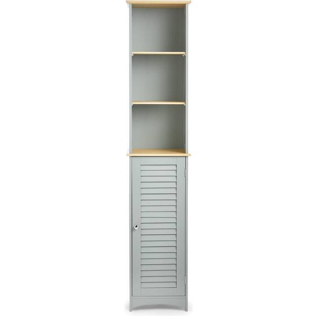 VonHaus Tall Bathroom Cabinet – Grey Bathroom Tallboy with Adjustable Shelves - Tall Bathroom Storage with Shutter Style Door, 3 Internal & 3 Open