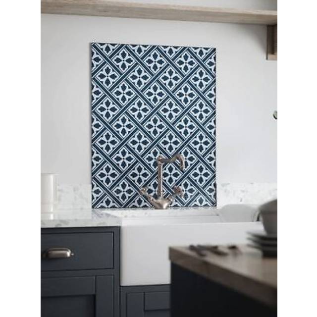 Laura Ashley Mr Jones Midnight Seaspray Glass Kitchen Splashback 600Mm X 750Mm, Blue