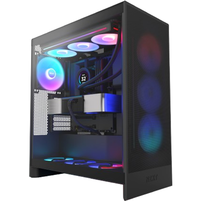 NZXT H7 Flow RGB | Mid-Tower ATX luftflödeschassi med RGB-fläktar | Stödjer bottenfläktar för direkt GPU-kylning | Inkluderar 360 mm RGB-fläktenhet med en ram | Kabelhantering | Vit