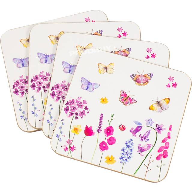 Set of 8 drinks coasters floral butterflies coffee table square setting mug mats
