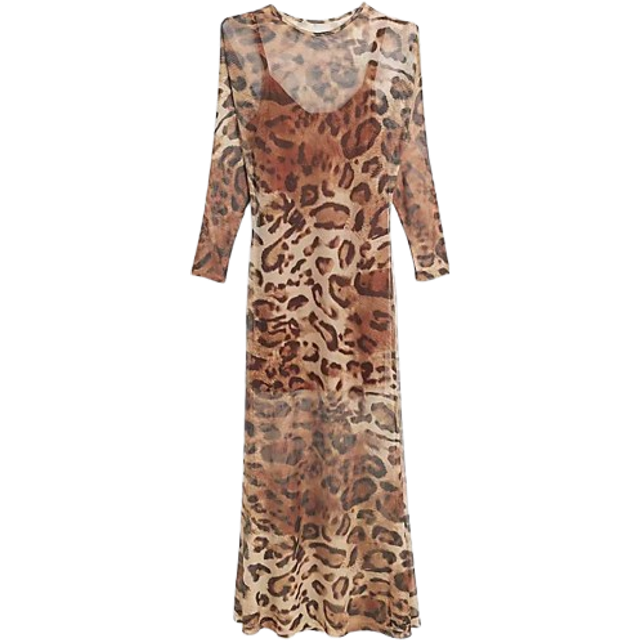River Island Womens Brown Mesh Leopard Print Bodycon Midi Dress - 10