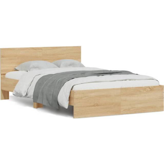 vidaXL Bed Frame with Headboard and LED Sonoma Oak 120x190 cm Small Double - Brown