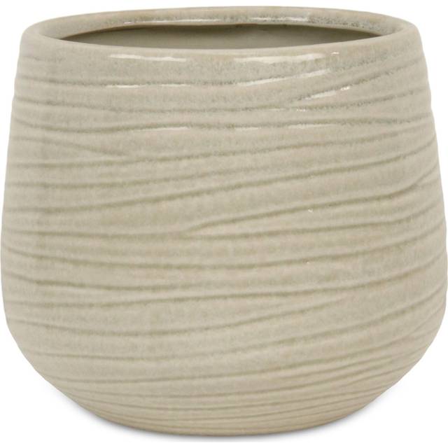 Fairloam Round Curved Wave Lined Pattern Ceramic Pot- X-Large - White