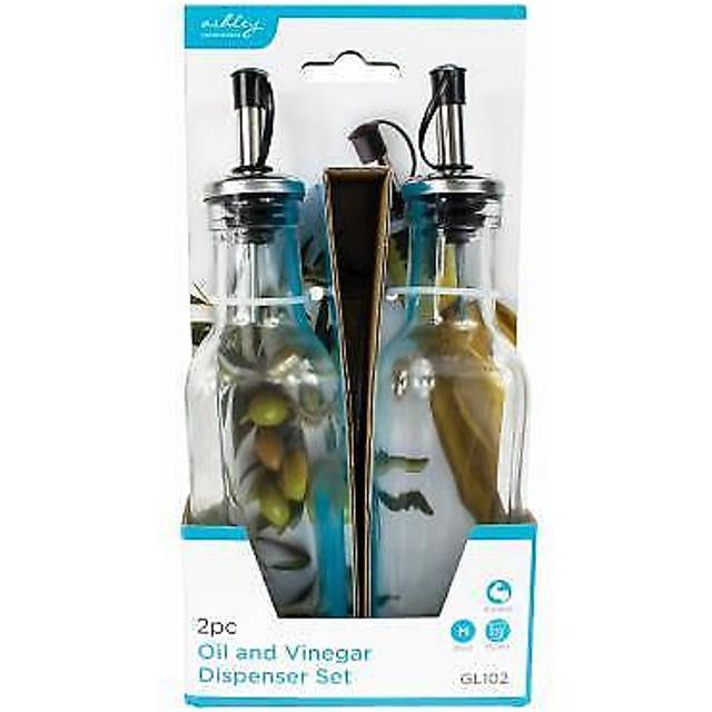 2pc oil and vinegar dispenser set classic glass stainless steel pourer 150ml