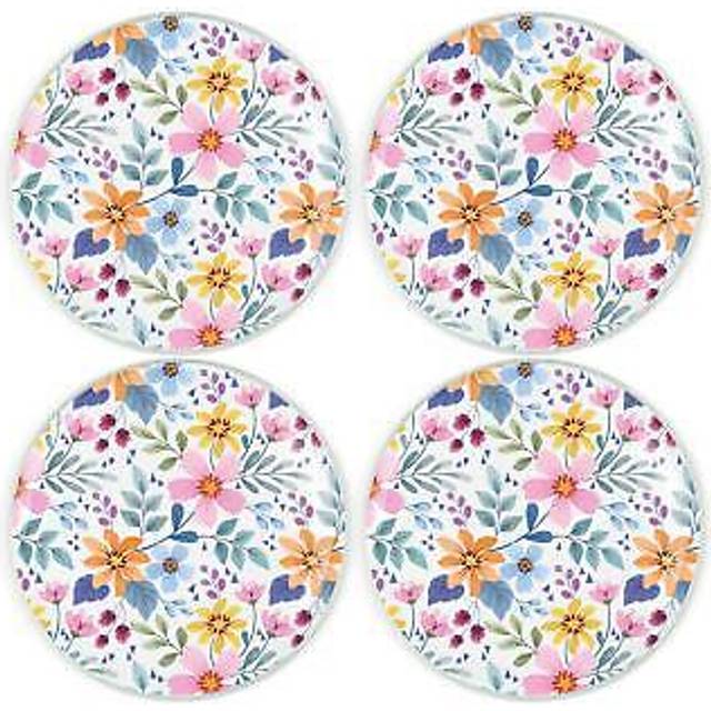 Multi floral coaster set - round glass colourful flowers drinks coaster gift