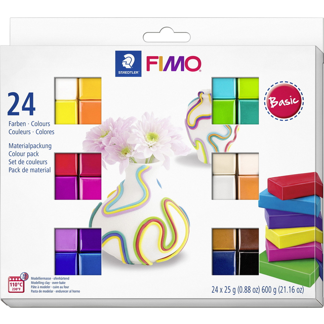 STAEDTLER 8023 C24-1 FIMO Soft Oven Hardening Modelling Clay 24 x 25 g Half Blocks - Assorted Colours