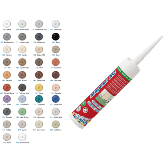 Mapei Mapesil AC 111 310ml Solvent Free Silicone Sealant | Silver Grey | 50mm x 230mm x 50mm