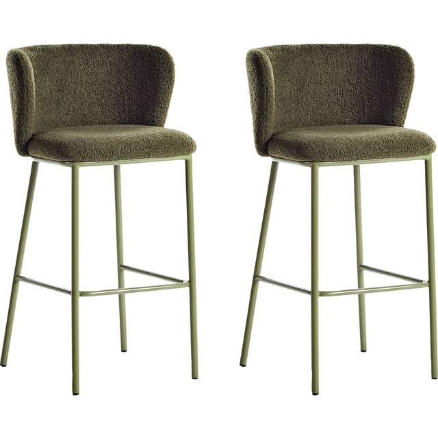 Set of 2 Bar Chairs Stools Boucle Upholstered Seat Armless Curved Back Black Legs Dark Green Mina ii