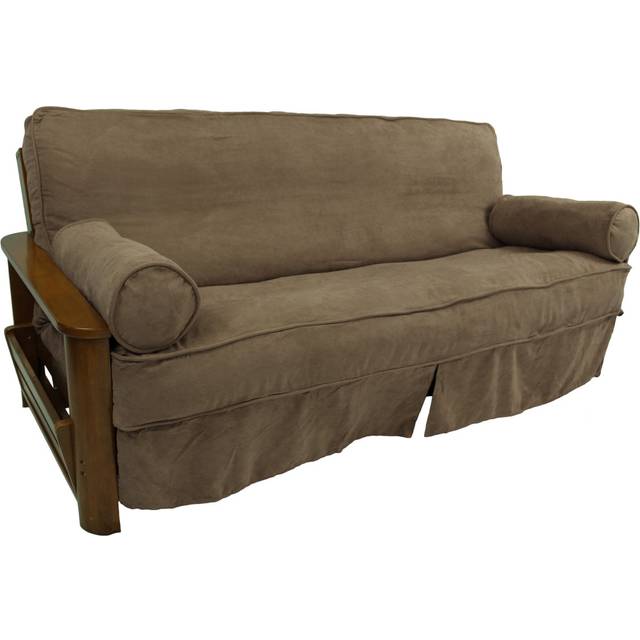 Blazing Needles Solid Microsuede Double Corded 8 to 9 Futon Slipcover Set with 2 Bolster Pillows (Set of 3), Full, Java