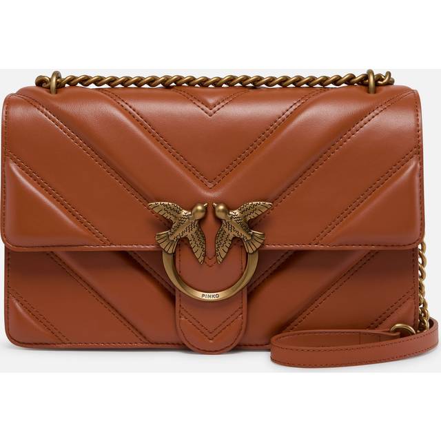 Pinko, Sac à bandoulière Love Bag matelassé en chevrons à logo, Brique crue-or antique, U