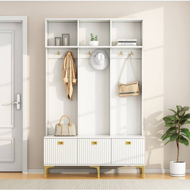 Benvida Hall Tree 120.00cm Wide - White (191.50cm H X 120.00cm W X 23.50cm D)