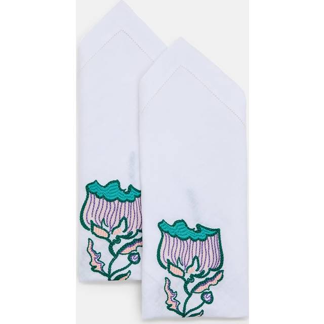 Set of 2 embroidered linen napkins - multi colour (One size)