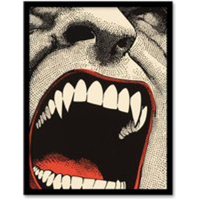 Vampire Teeth Mouth Close Up Pop Art Horror Wall Art Print - Grey - W12 inch x H16 inch