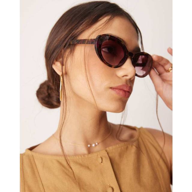 Jeepers Peepers – Spräckliga, stora och ovala solglasögon med rosa glas-Brun