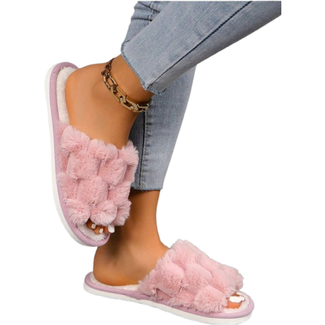 SHEIN Fluffy Slip-On Slippers For Women, Comfortable Open-Toe House Shoes For All Seasons