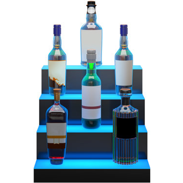 Vevor ZTXJPLED416RFSVC4V1 16 in. 4-Step LED Lighted Liquor Bottle Display Bar Shelf