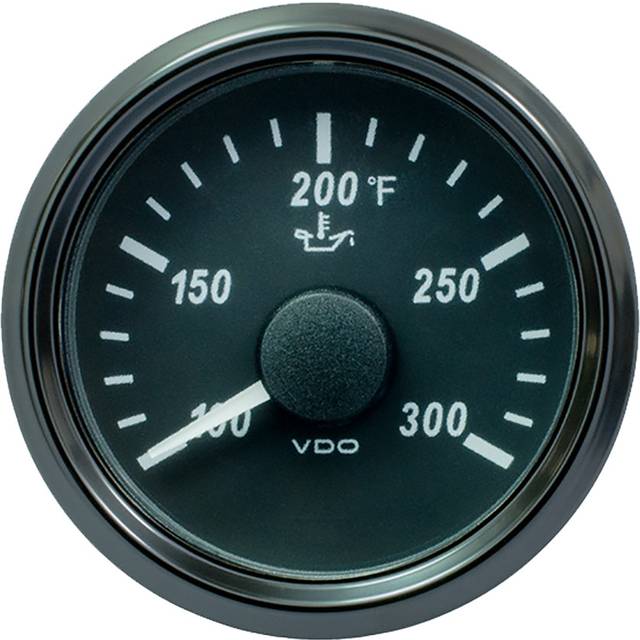 VDO Singleviu Oil Temperature Gauge Electrical - White, 100-300 Degrees F, Black